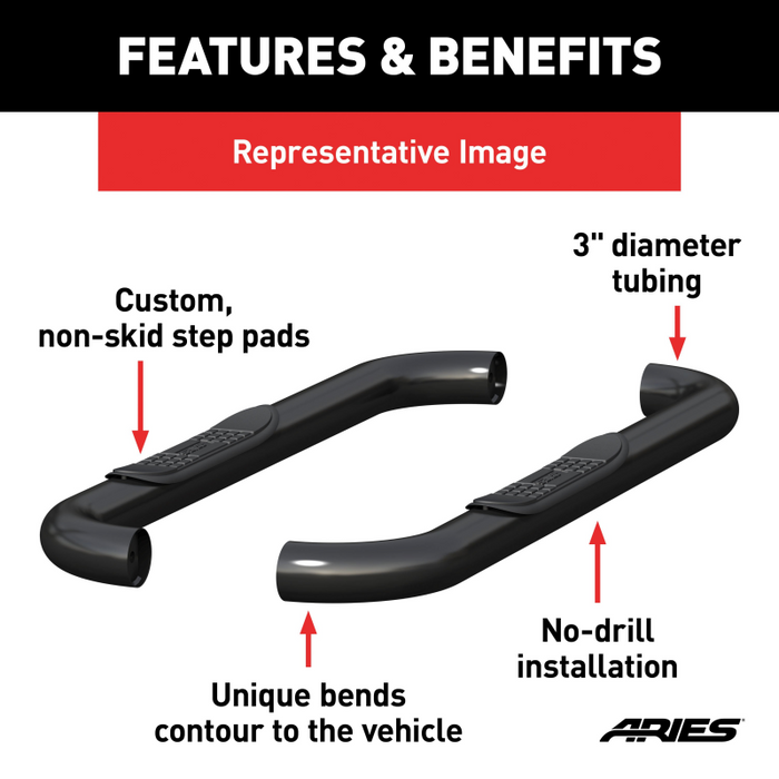 ARIES 3" Round Black Steel Step Nerf Bars Model 204017