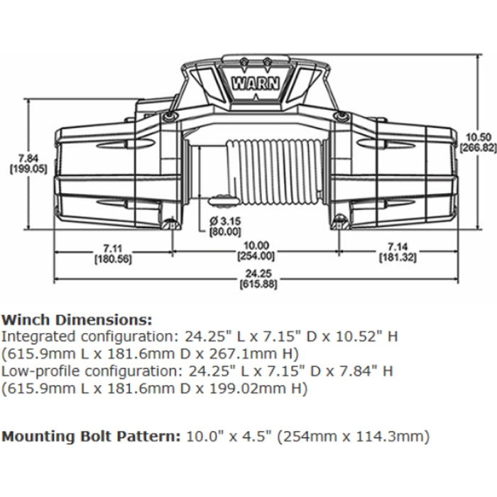 Warn ZEON 10 Platinum Winch, Pull Capacity 10,000 lb, 80 Feet Of Steel Rope Model 92810