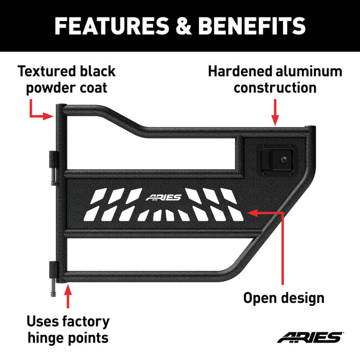 ARIES Jeep Wrangler JL, Gladiator Aluminum Rear Tube Doors Model 2500200