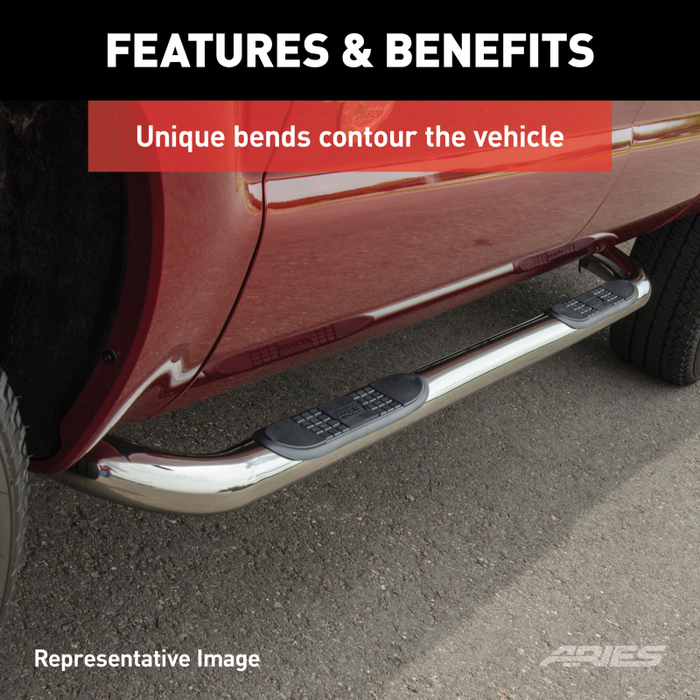 ARIES 3" Round Polished Stainless Step Nerf Bars Model 203010-2