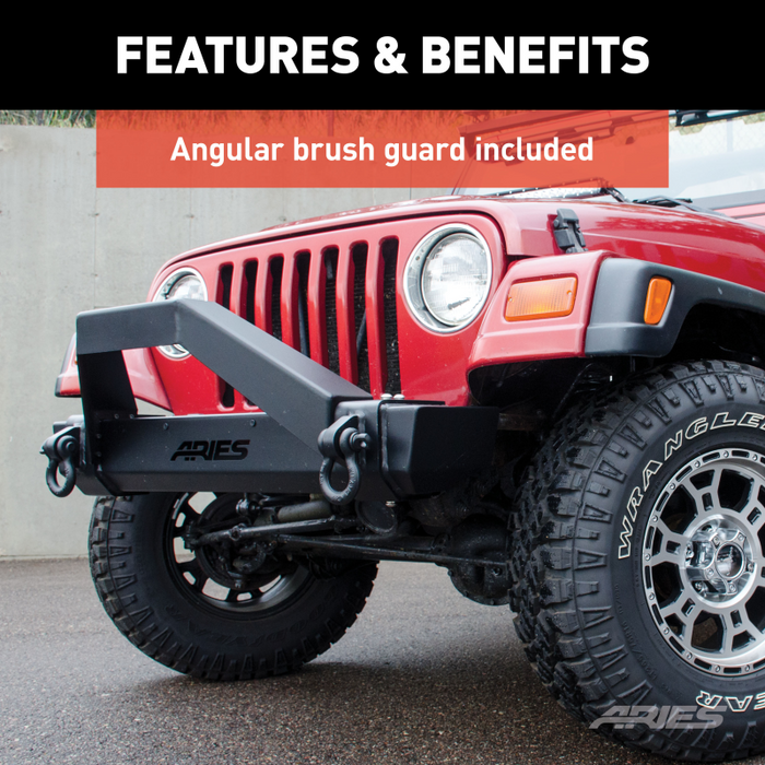ARIES TrailCrusher Jeep Wrangler TJ Steel Front Bumper with Brush Guard, 9.5K Model 2186001