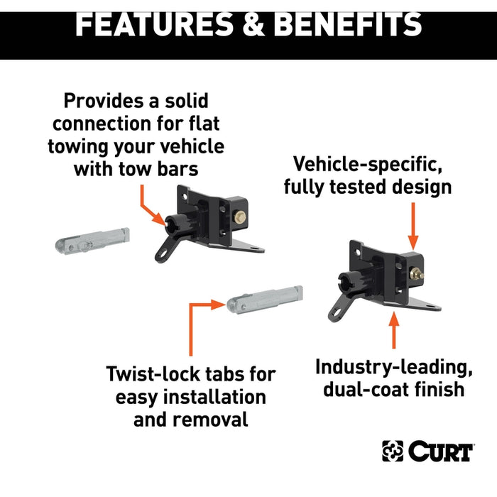 CURT Custom Tow Bar Base Plate Brackets for Dinghy Towing, Fits Select Ford Bronco with Modular or Standard D-Ring Bumper Model 70143