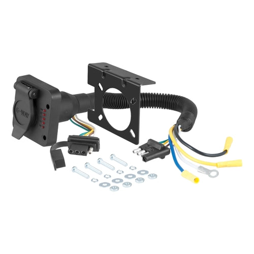 CURT Dual-Output 4-Way Flat Vehicle-Side to 6-Way Round Trailer Wiring Adapter with Tester Model 57624