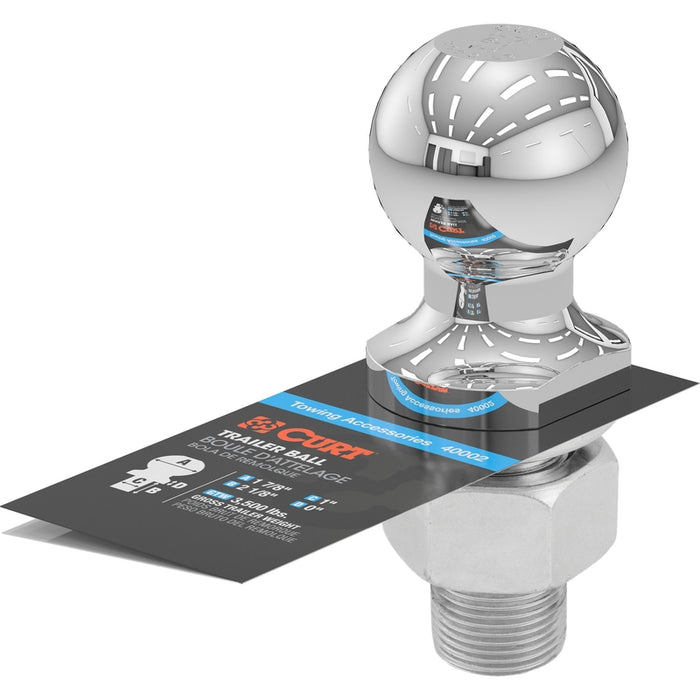 CURT Chrome Trailer Hitch Ball, 3,500 lbs, 1-7/8-Inch Diameter, 1 x 2-1/8-Inch Shank Model 40002