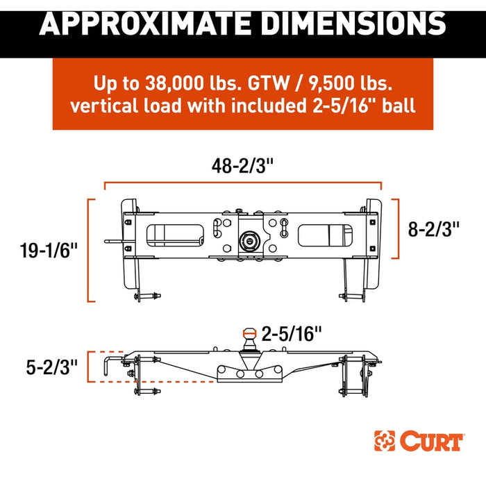 CURT PowerHaul Double Lock Gooseneck Hitch, Fits Select Chevrolet Silverado 2500 HD, 3500 HD, GMC Sierra 2500 HD, 3500 HD Model 60704