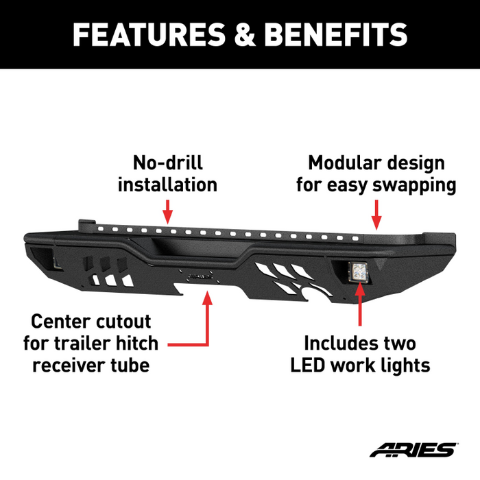 ARIES TrailChaser Jeep Wrangler JK Aluminum Rear Bumper with LED Lights Model 2082061