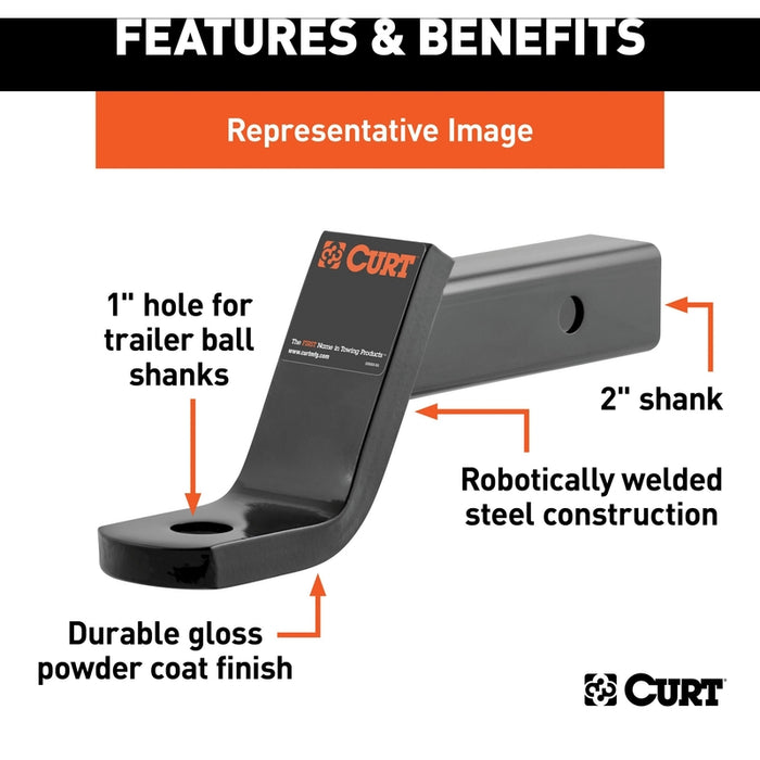 CURT Class 3 Trailer Hitch Ball Mount, Imported, Fits 2-Inch Receiver, 7,500 lbs, 1-Inch Hole, 6-Inch Drop Model 45870
