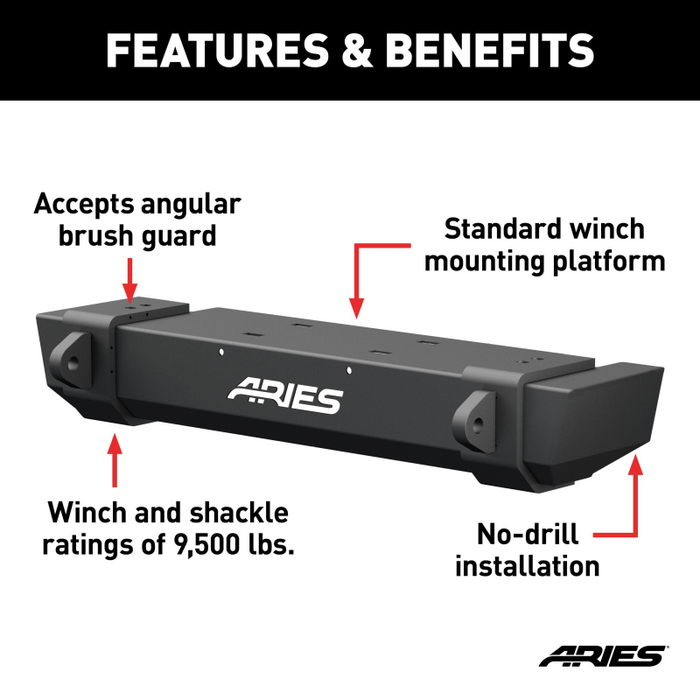 ARIES TrailCrusher Jeep Wrangler TJ Steel Front Bumper, 9.5K Model 2156001