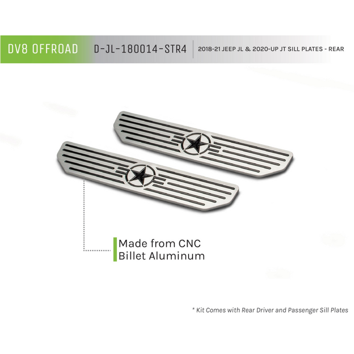 DV8 Offroad 2018-2026 Jeep Wrangler JLU Gladiator JT 4-Door Sill Plates Rear Door only Model D-JL-180014-SIL4
