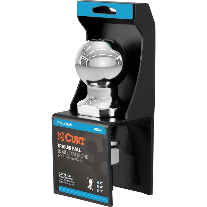CURT Chrome Trailer Hitch Ball, 6,000 lbs, 2-Inch Diameter, 1 x 3-Inch Shank Model 40074
