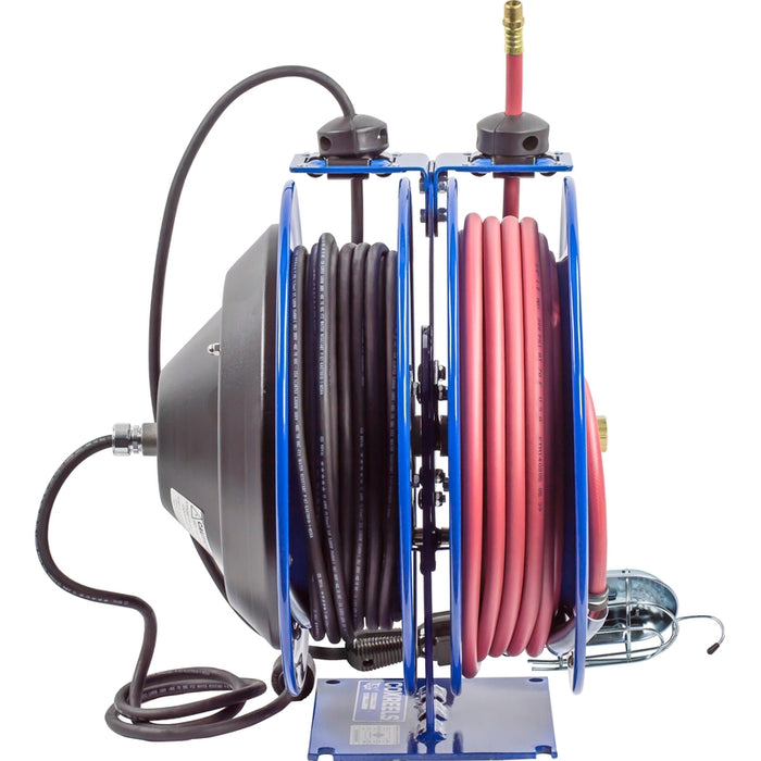 Coxreels Dual C Air-Electric Series Purpose Spring Rewind Reels 3/8 in. x 50 ft. - Incandescent Cage Light - 16 AWG x 50 ft. - 13 Amps 300 PSI Hose Included Model C-L350-5016-E