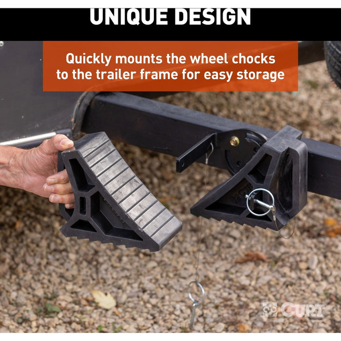 CURT HD Wheel Chocks 2-Pack with Mounting Bracket Model 22802