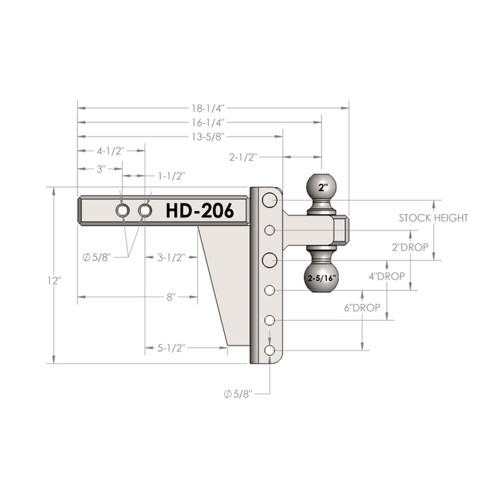 BulletProof Hitches 2.0" Heavy Duty 6" Drop/Rise Hitch Model HD206
