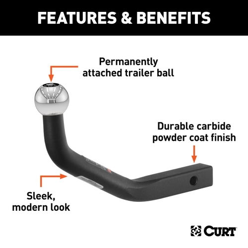 CURT Euro Trailer Hitch Mount with 1-7/8-Inch Ball, Fits 1-1/4-Inch Receiver, 3,500 lbs, 5-1/8-Inch Height Model 45561