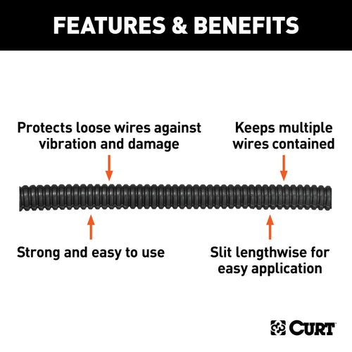 CURT 1/4-Inch Black Plastic Automotive Trailer Wire Protection Sleeve Wrap (1-Foot Increments) Model 58823