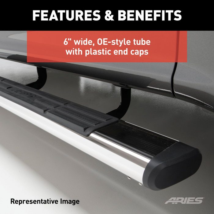 ARIES 6" x 75" Polished Stainless Oval Step Nerf Bars Model 4444042