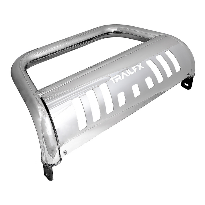 TrailFX 3" Round Bull Bar w/ Skid Plate w/ Light Option Polished Stainless Steel Model B0044S