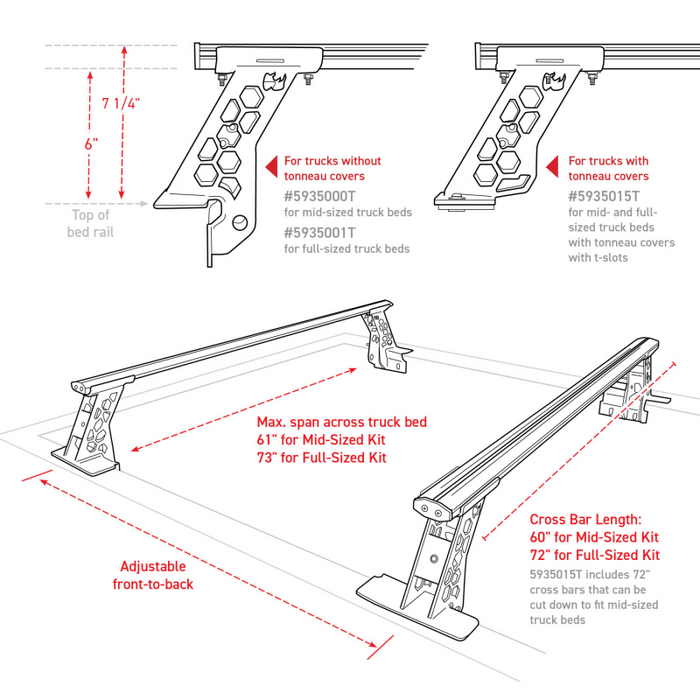Go Rhino XRS Cross Bars Truck Bed Rail Kit for Full-Sized Trucks without Tonneau Covers Model 5935001T