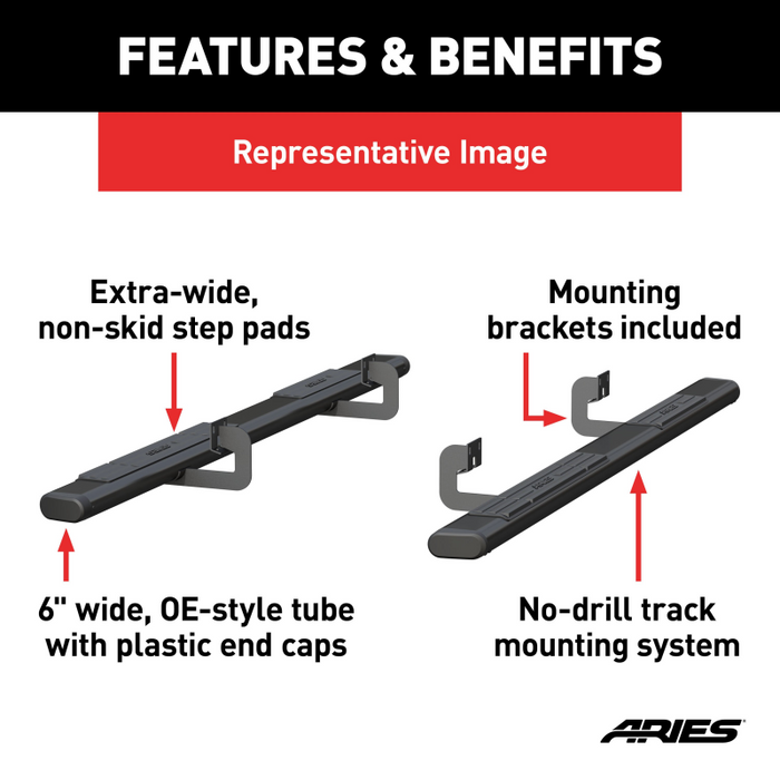 ARIES 6" x 91" Black Aluminum Oval Step Nerf Bars Model 4445020