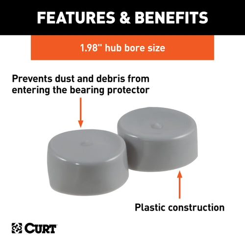 CURT 1.98-Inch Trailer Wheel Bearing Protector Dust Covers, 2-Pack Model 23198