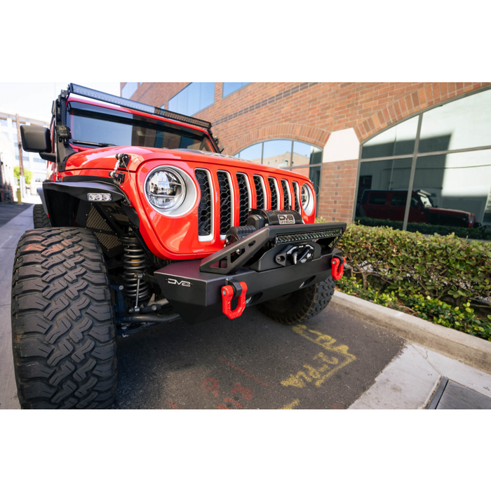 DV8 Offroad 2007-2026 Jeep GladiatorJT Wrangler JK JKU JL JLU Stubby Front Bumper With Plated Bull Bar Model FBJL-06