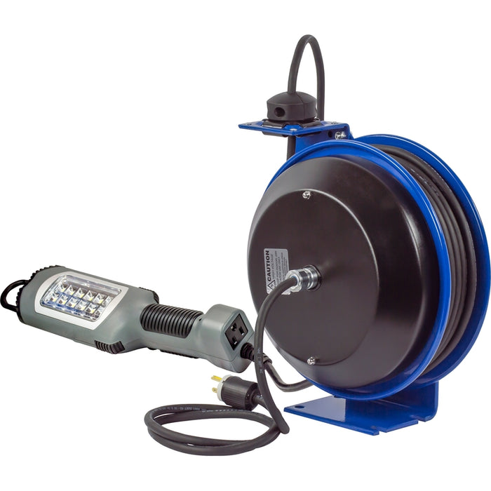Coxreels PC Series Spring Driven Cord Reel 16 AWG x 50 ft. SJTO Cord 25A 600V LED Light With Tool Tap Handle - Cord Included Model PC13-5016-K