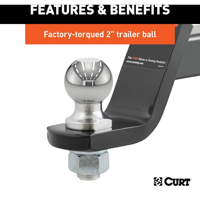 CURT Trailer Hitch Mount with 2-Inch Ball & Pin, Imported, Fits 2-In Receiver, 7,500 lbs, 4-Inch Drop Model 45856