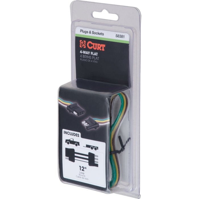 CURT Vehicle-Side and Trailer-Side 4-Pin Flat Wiring Harness with 12-Inch Wires Model 58381