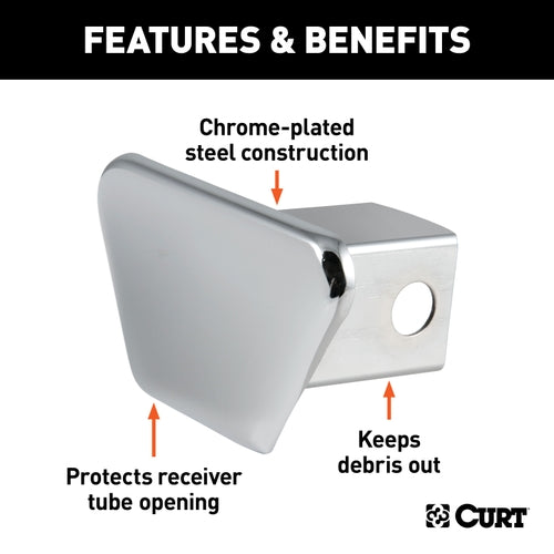 CURT Chrome Steel Trailer Hitch Cover, Fits 2-Inch Receiver Model 22100