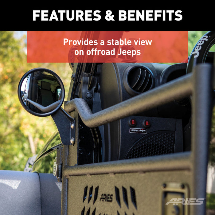 ARIES Offroad Jeep Wrangler Tube Door Mirrors (2-Pack) Model 3500300