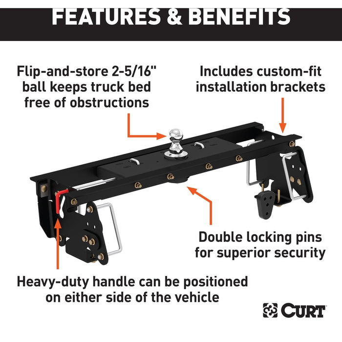 CURT Double Lock Gooseneck Hitch, 2-5/16-Inch Flip-Over Ball 30K, Fits Select Dodge, Ram 2500, 3500 Model 60732