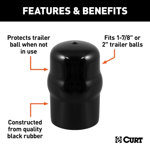 CURT Black Rubber Trailer Hitch Ball Cover, 1-7/8 or 2-Inch Diameter Model 21800