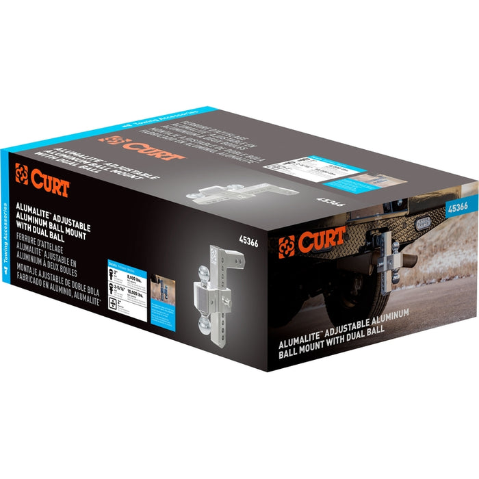 CURT AlumaLite Adjustable Aluminum Trailer Hitch with Dual Ball, 9-1/2" Drop, 10,000 lbs. GTW, 2" & 2-5/16" Balls Model 45366