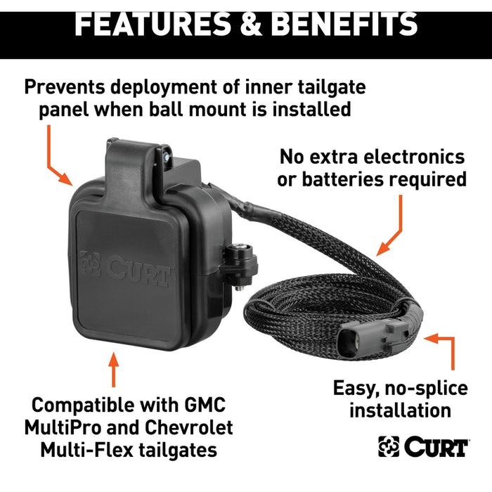 CURT Protective Tailgate Sensor with 2" Hitch Cap, Fits Select Cherolet Multi-Flex, GMC MultiPro Model 58267