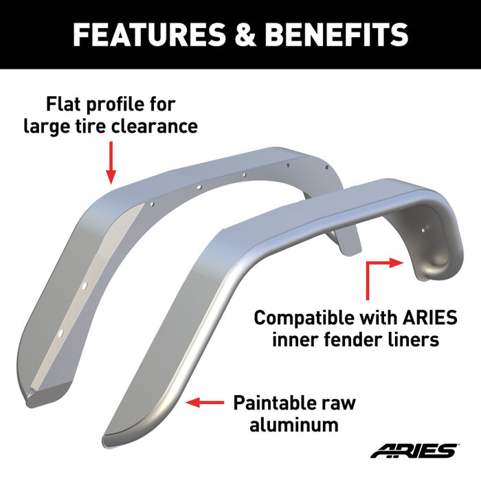 ARIES Jeep Wrangler JK Raw Aluminum Rear Fender Flares Model 2500202