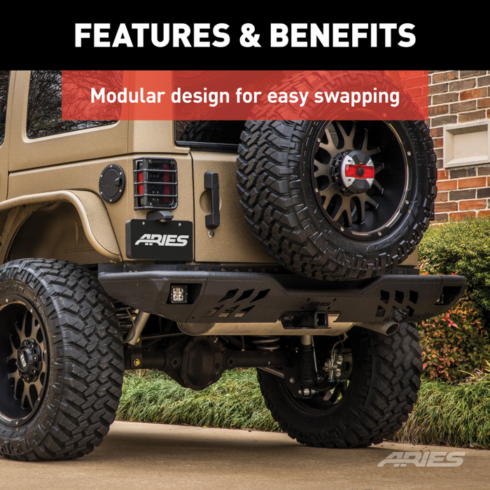 ARIES TrailChaser Jeep Wrangler JK Aluminum Rear Bumper with LED Lights Model 2082061