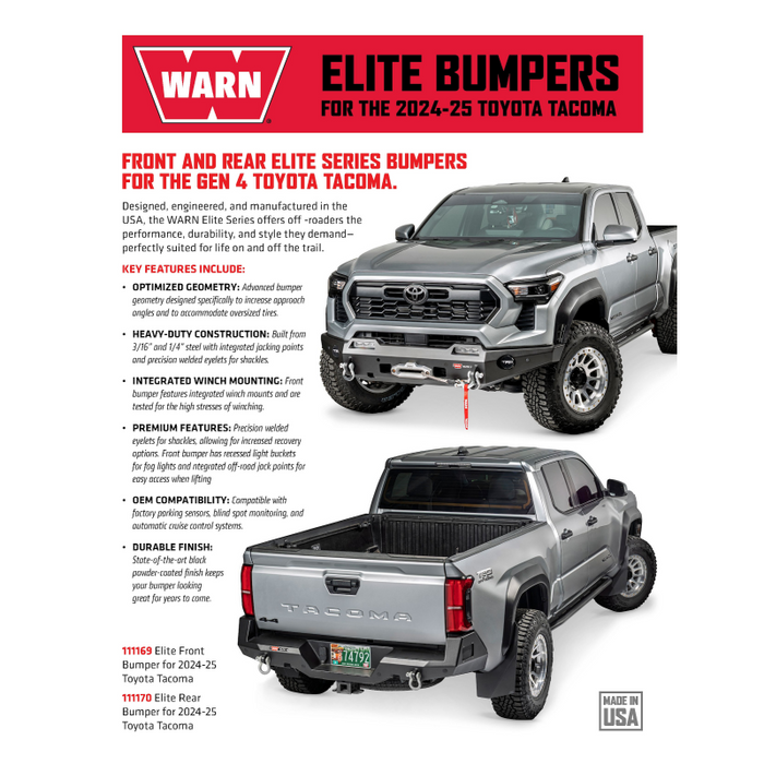 Warn Elite Rear Bumper For Select Toyota Tacoma Model 111170