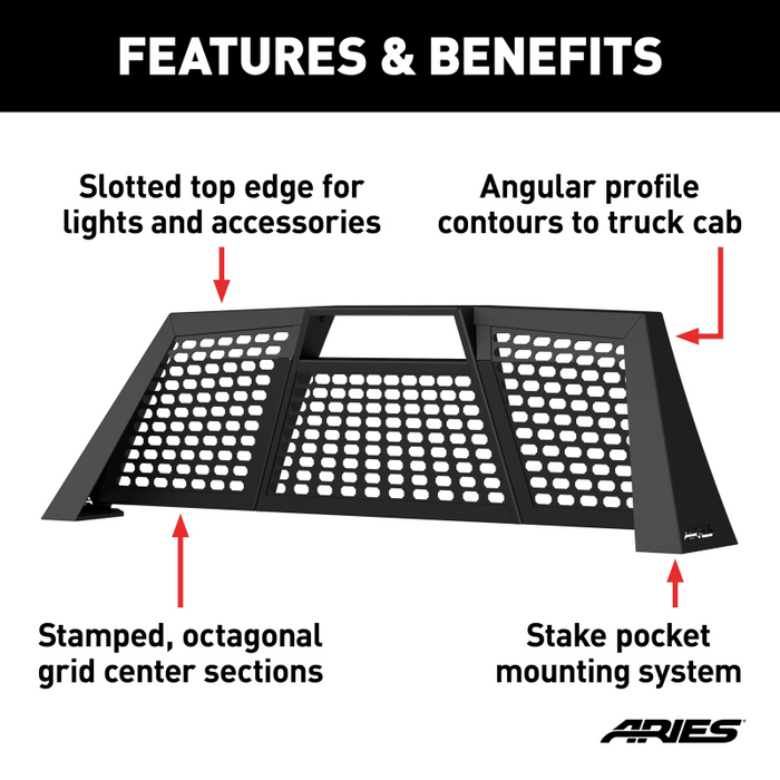 ARIES Switchback Black Aluminum Headache Rack, Fits Select Toyota Tacoma Model 1110114