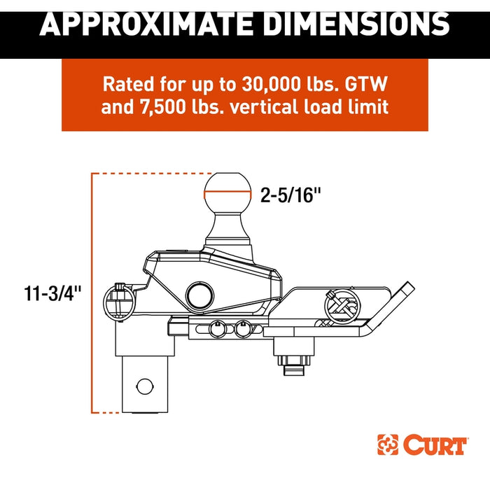 CURT RockerBall Multi-Fit OEM Puck System Gooseneck Ball with 4" Offset, Fits Select Chevrolet, Ford, GMC, Nissan, Ram Trucks Model 60668