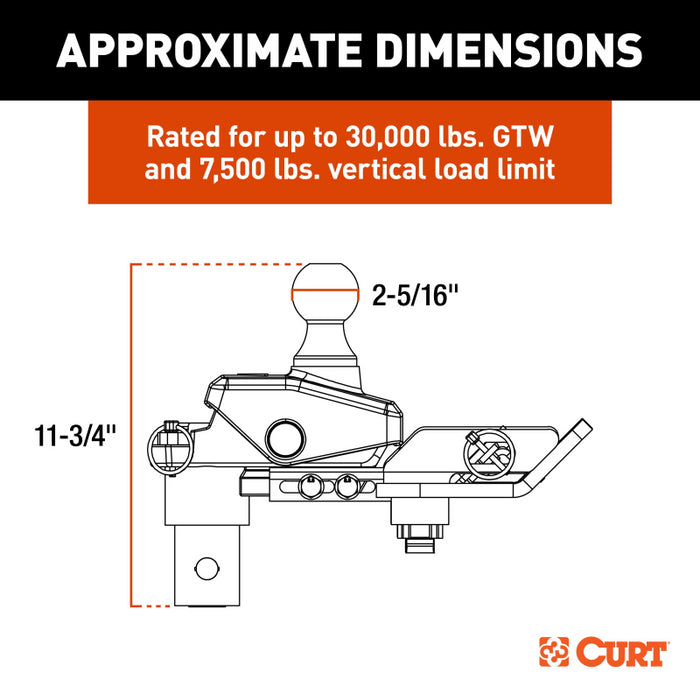 CURT RockerBall Multi-Fit OEM Puck System Gooseneck Ball with 4" Offset Model 60668