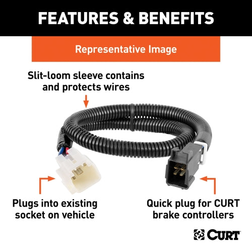 CURT Quick Plug Electric Trailer Brake Controller Wiring Harness, Fits Select Dodge Ram 1500, 2500, 3500, Dakota, Durango, Chrysler Aspen Model 51333