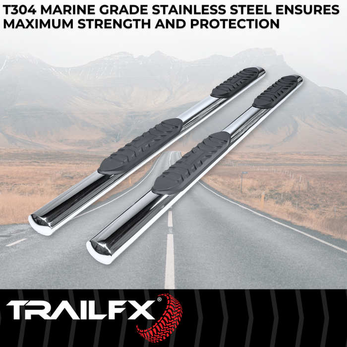 TrailFX 4" Oval Straight Step Nerf Bars W/ Step Pads Polished Stainless Steel Model A1559S