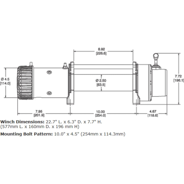 Warn 9.5XP Winch, Pull Capacity 9,500 lb, 100 Feet Steel Rope Model 68500