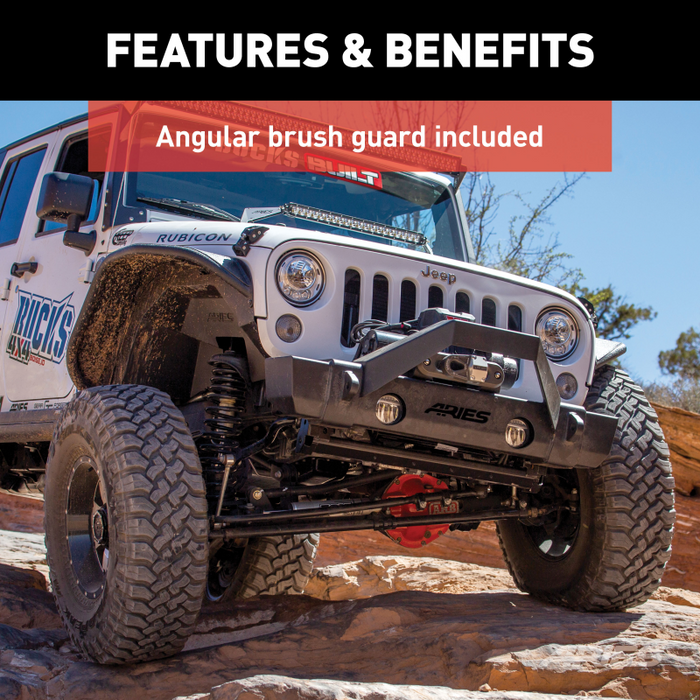ARIES TrailCrusher Jeep Wrangler JK Steel Front Bumper with Brush Guard, 12.5K Model 2186000