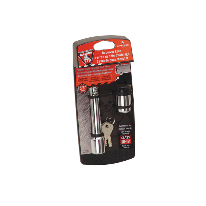 Draw-Tite Trailer Hitch Lock - 2 in. Square Receiver, 5/8 in. Pin Diameter, Dogbone Style, Chrome Model 580401