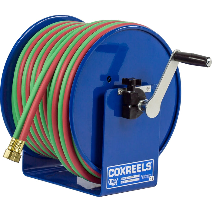 Coxreels 100W Series Welding Hand Crank Hose Reel 1/4 in. x 100 ft. - Hose Included Oxy-Acetylene 200 PSI Model 112W-1-100