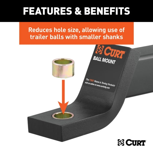CURT Trailer Hitch Ball Hole Reducer Bushing, Reduces 1-1/4-Inch Diameter to 1-Inch Stem Model 21200