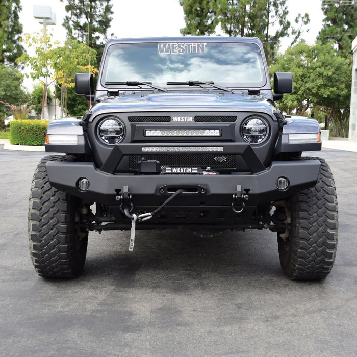 Westin WJ2 Full Width Front Bumper With LED Light Bar Mount Textured Black Steel Model 59-80125