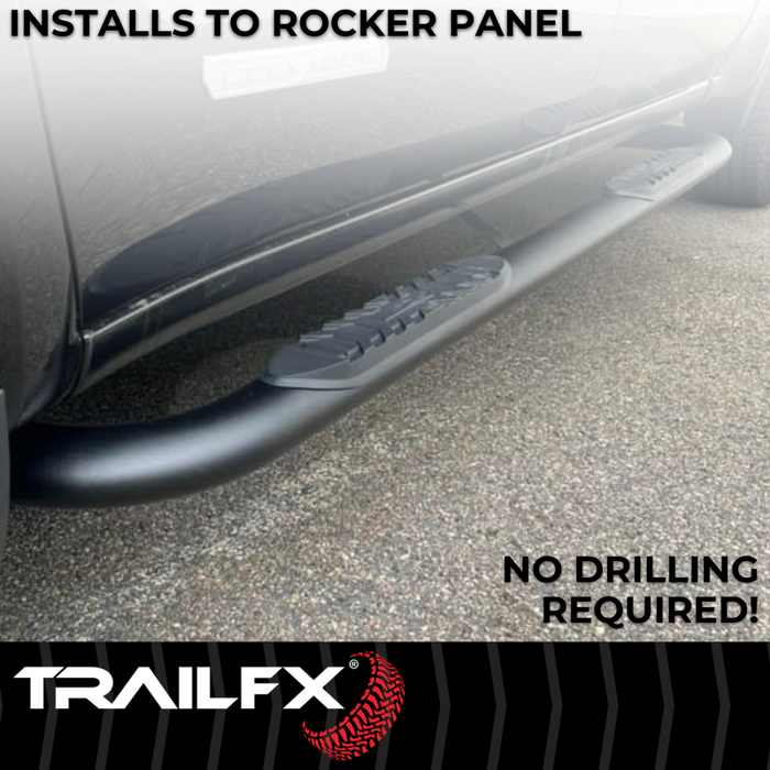TrailFX 4" Oval Bent Step Nerf Bars W/ Step Pads Powder Coat Black Steel Model A1019T