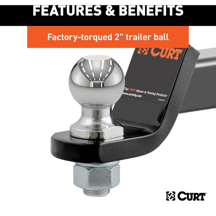 CURT Trailer Hitch Mount with 2-Inch Ball & Pin, Imported, Fits 2-In Receiver, 7,500 lbs, 2" Drop Model 45836